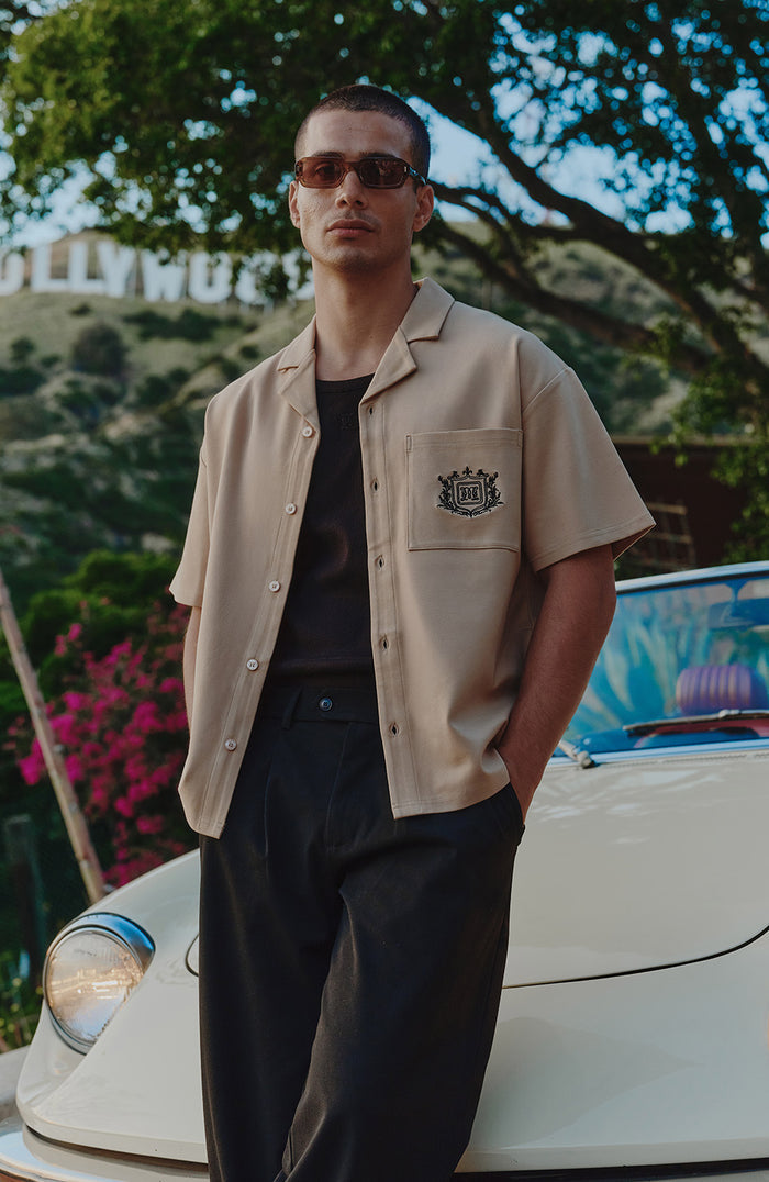 Hills Crest Embroidered Short Sleeve Shirt in Taupe