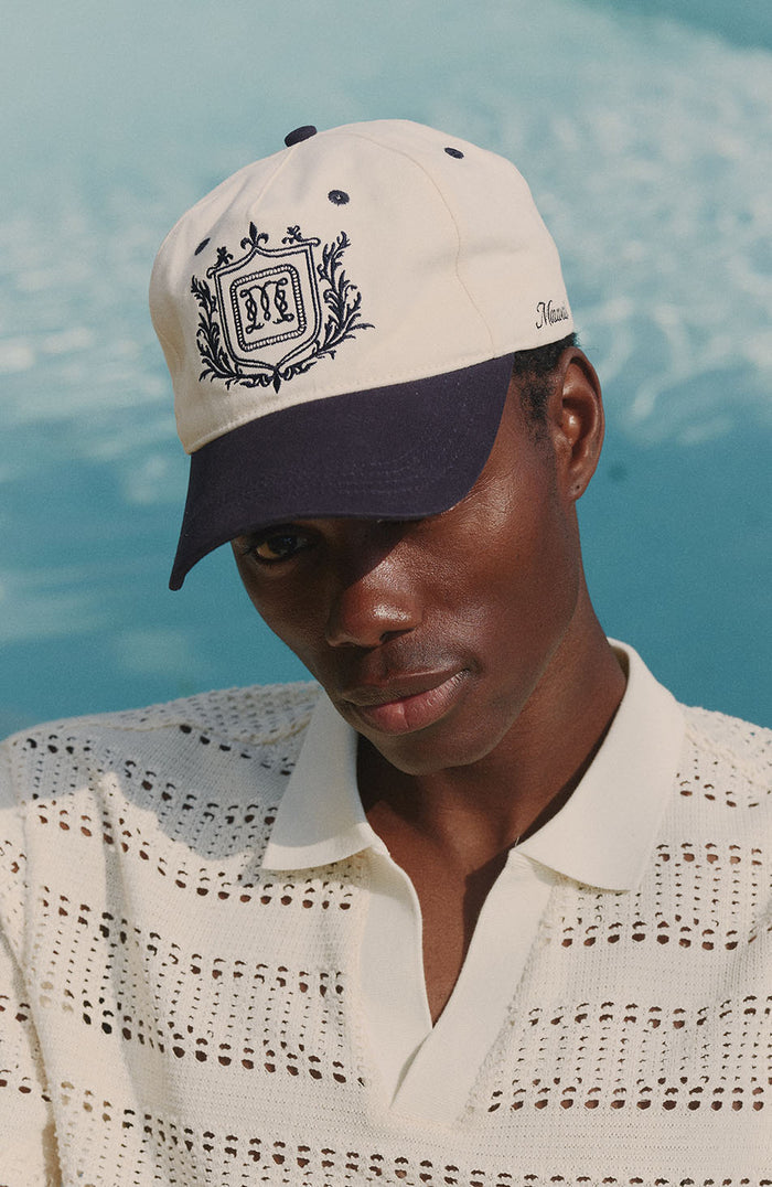 Hills Crest Trucker Cap in Navy and White