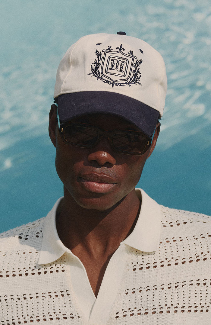 Hills Crest Trucker Cap in Navy and White