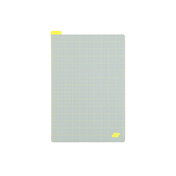 Gray A6 pencil board with yellow grid and tab on white background