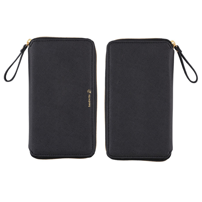 Black zippered fabric case for Hobonichi Techo Weeks on white background