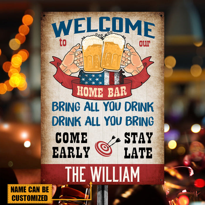 Home Bar Welcome - Backyard Sign - Personalized Custom Classic Metal Signs-CUSTOMOMO