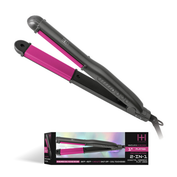 Hot & Hotter 2 in 1 Digital Ceramic Flat Iron 1 Inch, 1 Count, Black & Pink