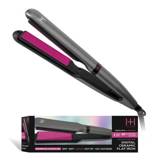 Hot & Hotter 3D Floating Plates Digital Ceramic Flat Iron 1 1/2 Inch, 1 Count, Black & Pink