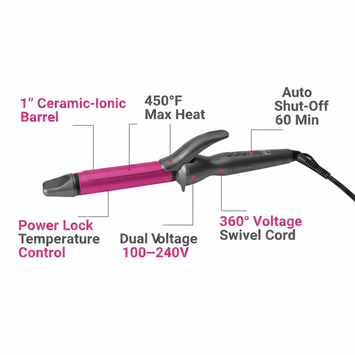 Hot & Hotter Ceramic Curling Iron 1 Inch, 1 Count, Black & Pink