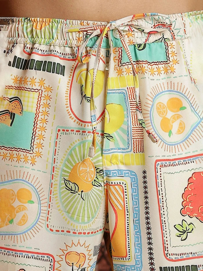 House Of Koala Beige Stamp Printed Mid-Rise All Day Relaxed Fit Pants