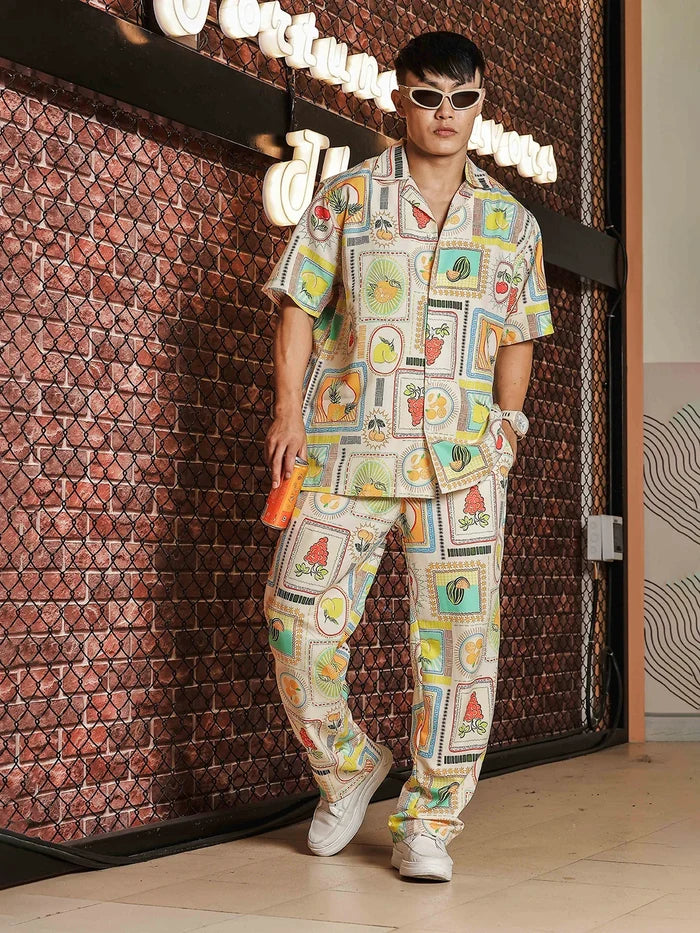 House Of Koala Beige Stamp Printed Mid-Rise All Day Relaxed Fit Pants
