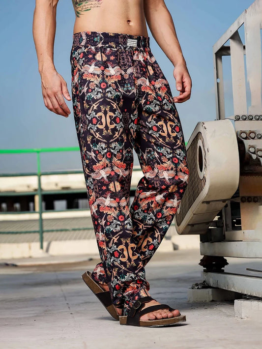 House Of Koala Black Abstract Printed Relaxed Fit All Day Pants
