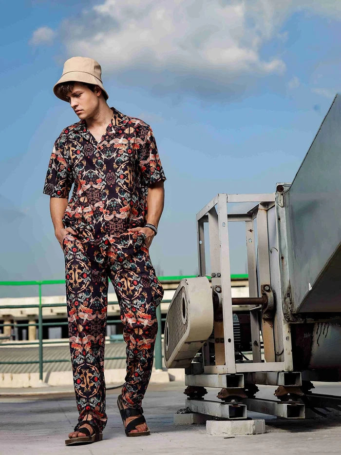 House Of Koala Black Abstract Printed Relaxed Fit All Day Pants
