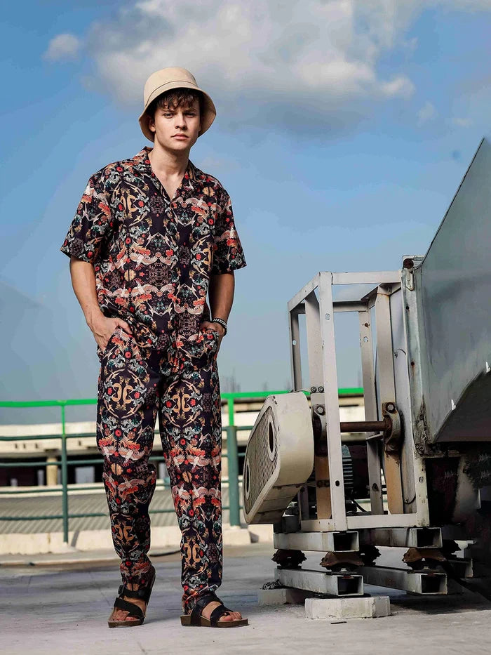 House Of Koala Black Abstract Printed Relaxed Fit All Day Pants