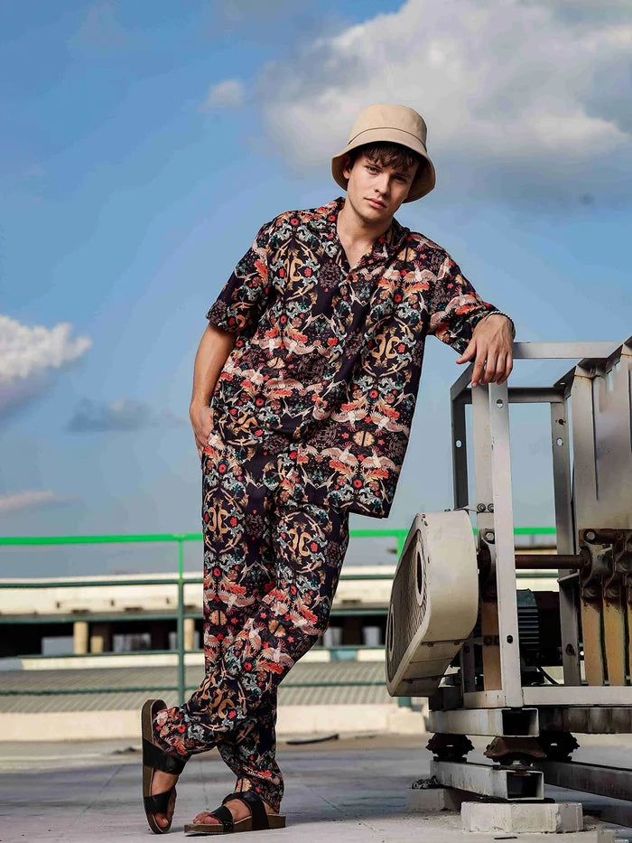 House Of Koala Black Abstract Printed Relaxed Fit All Day Pants