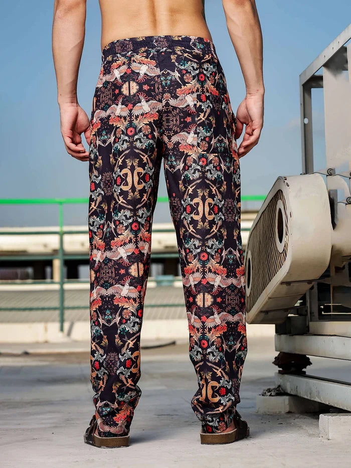 House Of Koala Black Abstract Printed Relaxed Fit All Day Pants