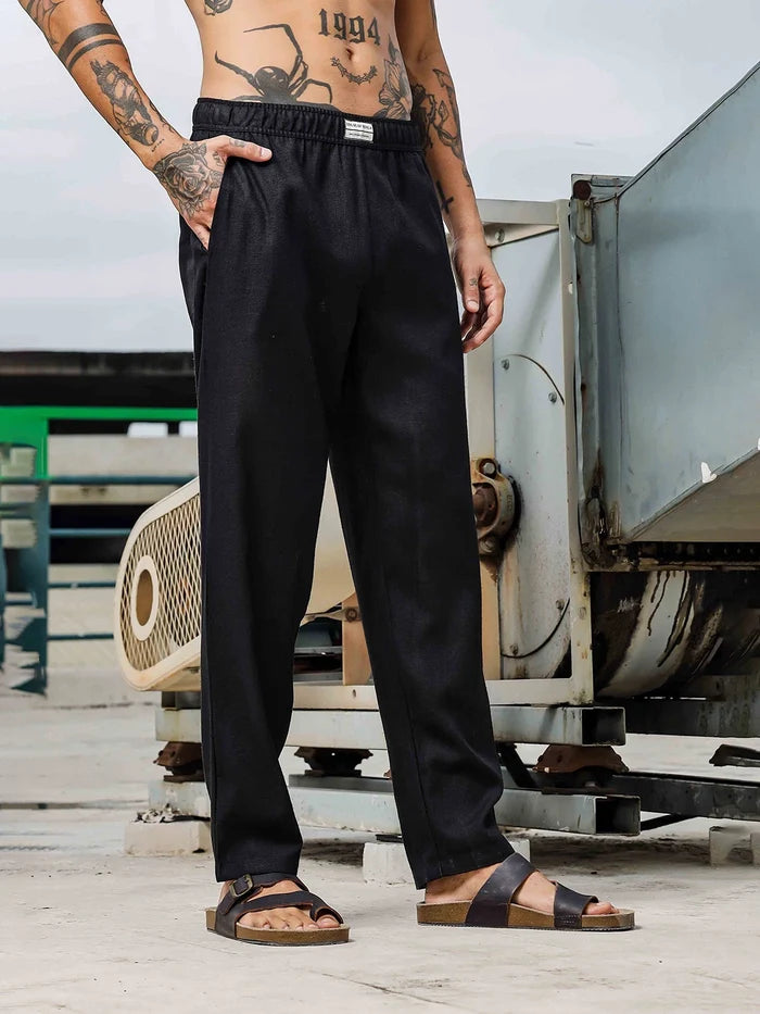 House Of Koala Black Linen Blend Regular Fit All Day Pants