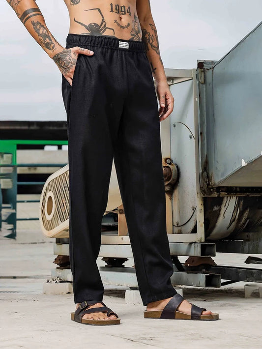 House Of Koala Black Linen Blend Regular Fit All Day Pants