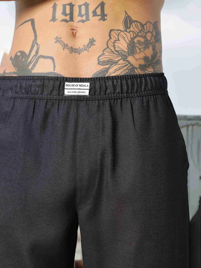 House Of Koala Black Linen Blend Regular Fit All Day Pants