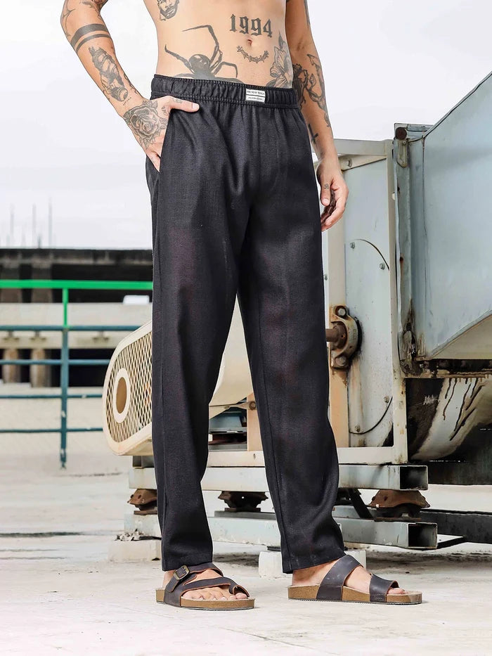 House Of Koala Black Linen Blend Regular Fit All Day Pants