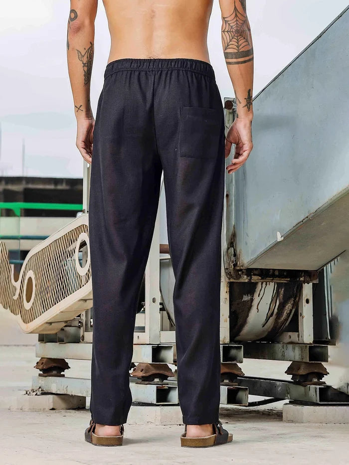 House Of Koala Black Linen Blend Regular Fit All Day Pants