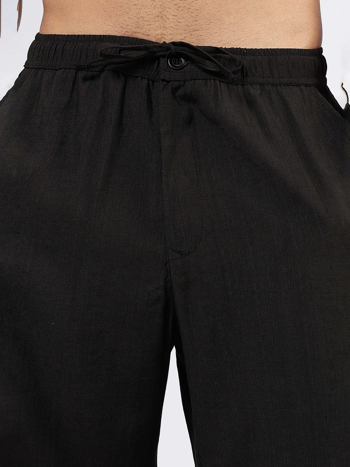 House Of Koala Black Solid Premium Viscose Mid-Rise All Day Relaxed Fit Pants