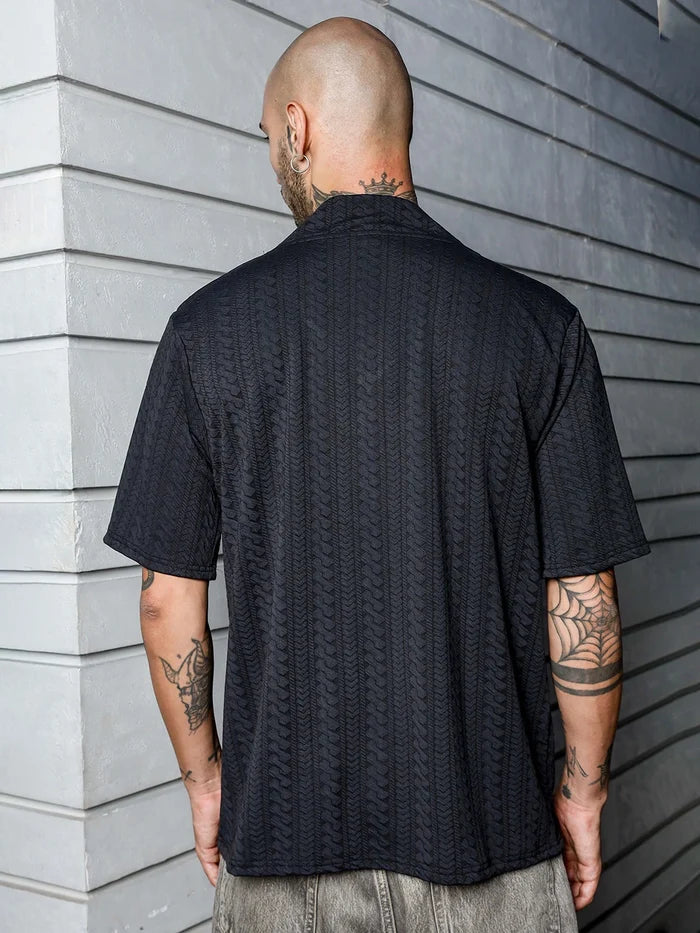 House Of Koala Black Textured V-Neck Oversized T-Shirt