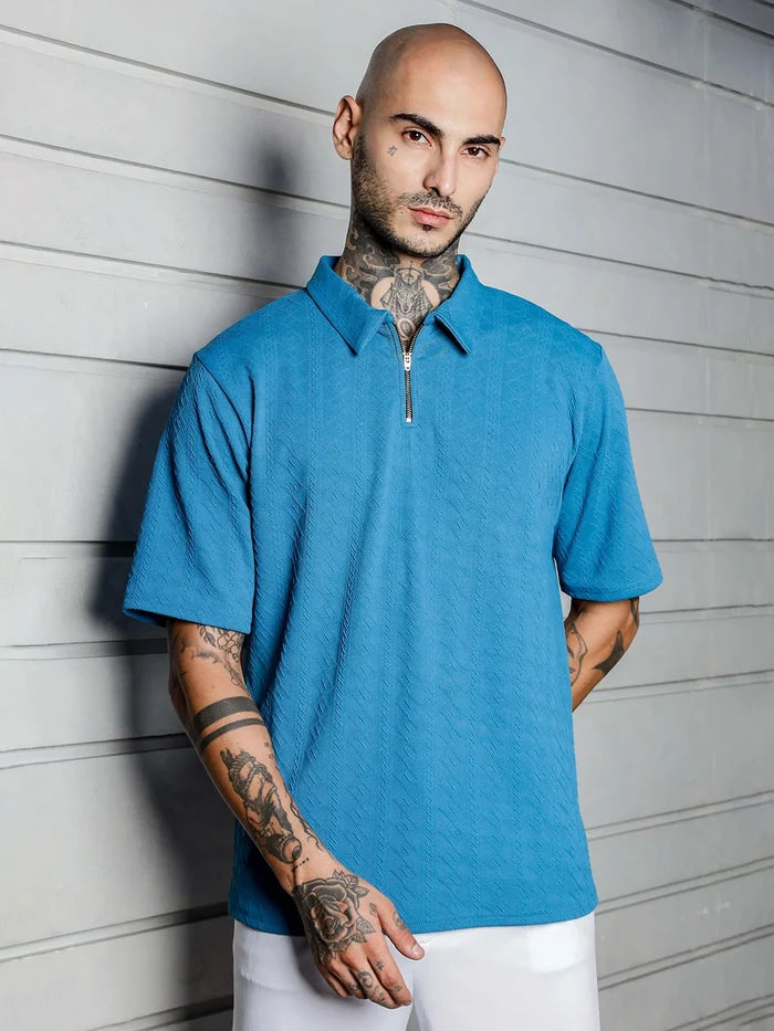 House Of Koala Blue Textured Polo Neck T-Shirt