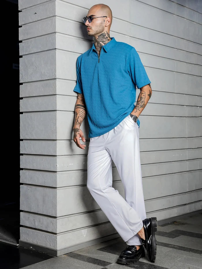House Of Koala Blue Textured Polo Neck T-Shirt