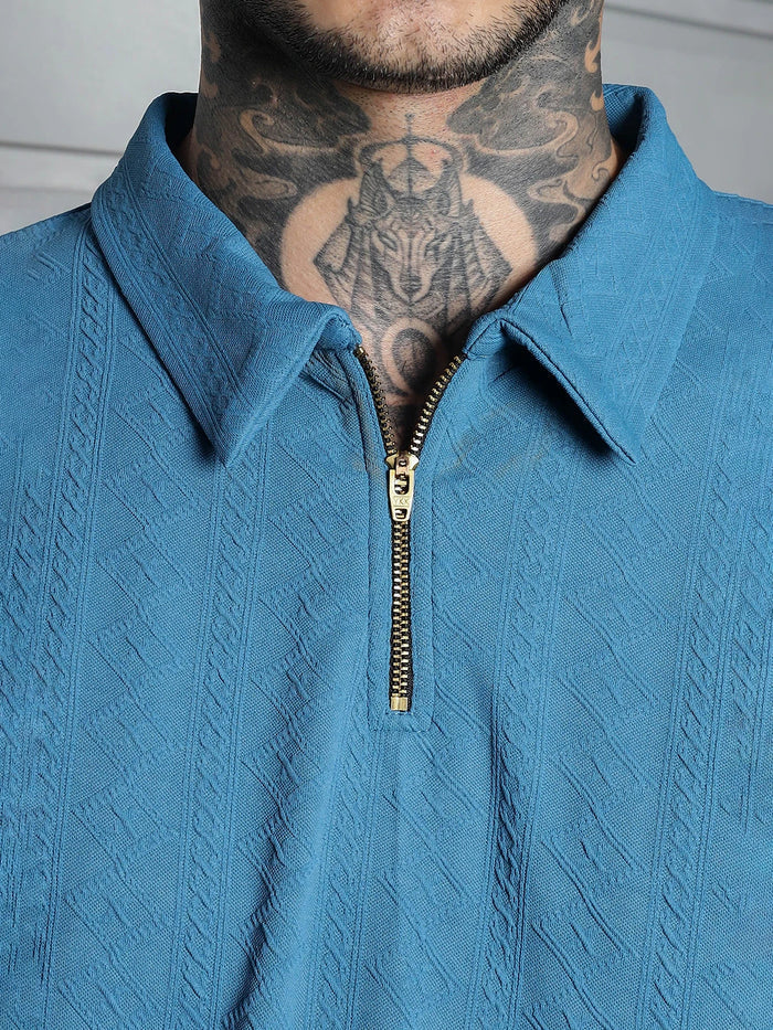House Of Koala Blue Textured Polo Neck T-Shirt