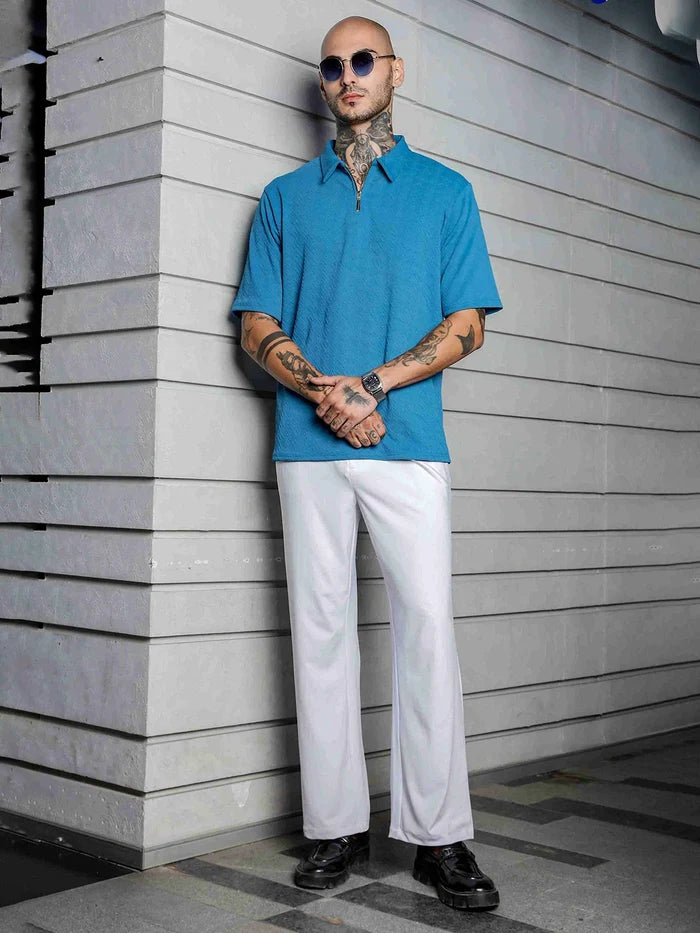 House Of Koala Blue Textured Polo Neck T-Shirt