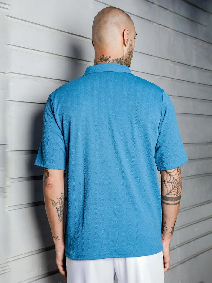 House Of Koala Blue Textured Polo Neck T-Shirt