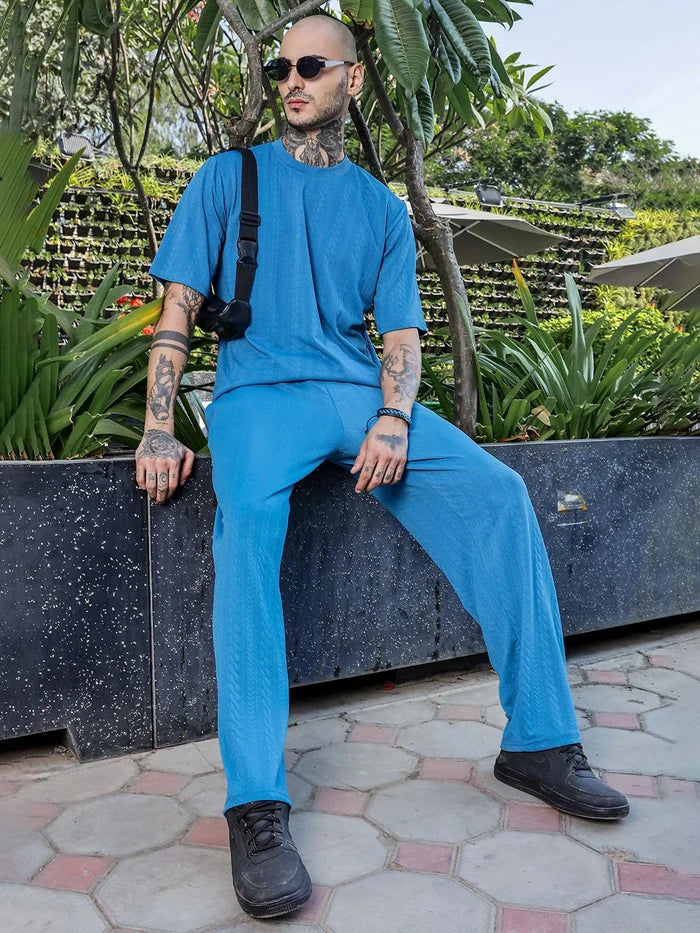 House Of Koala Blue Textured Relaxed-Fit Mid-Rise Track Pant