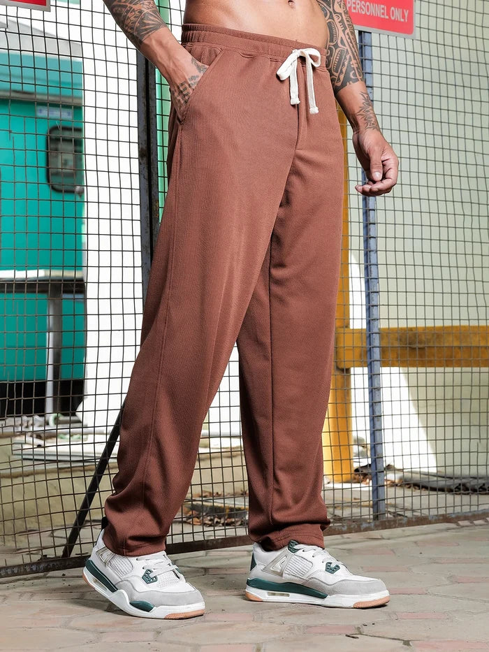 House Of Koala Brown Ribbed Relaxed-Fit Mid-Rise Track Pant