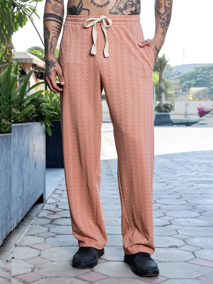 House Of Koala Brown Textured Relaxed-Fit Mid-Rise Track Pant
