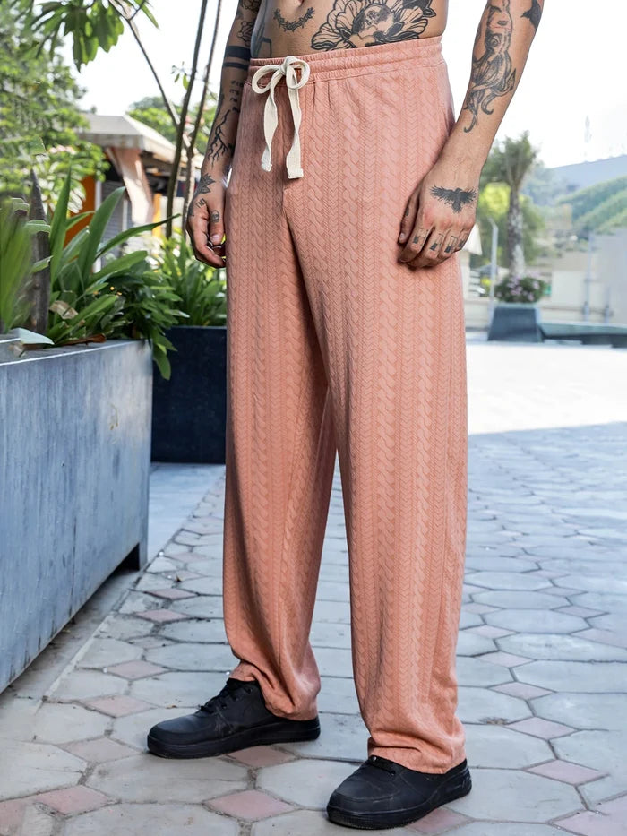 House Of Koala Brown Textured Relaxed-Fit Mid-Rise Track Pant