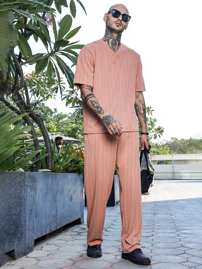 House Of Koala Brown Textured Relaxed-Fit Mid-Rise Track Pant