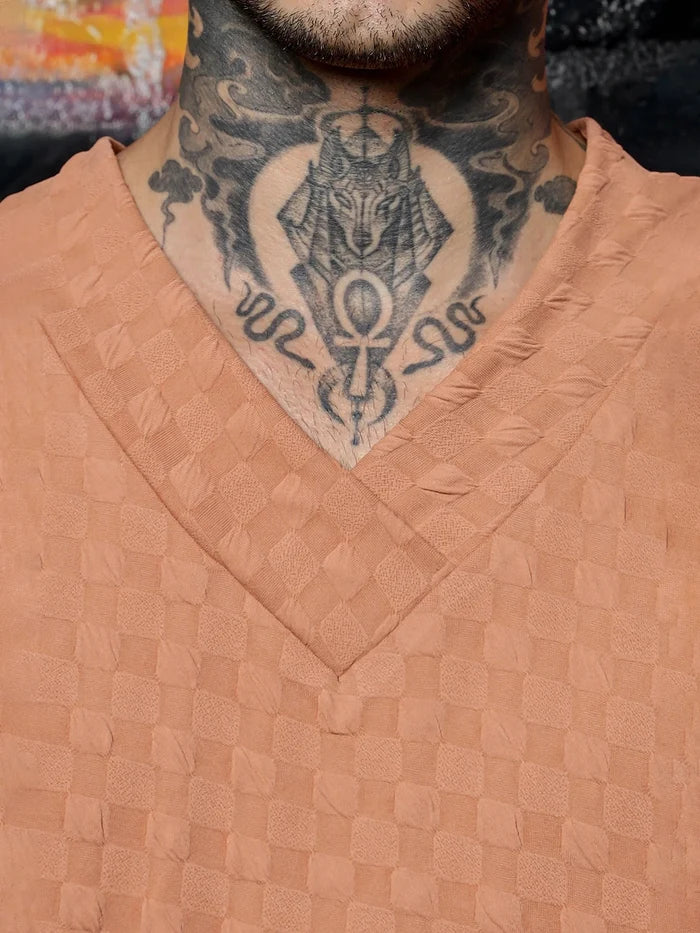 House Of Koala Brown Textured V-Neck Oversized T-Shirt