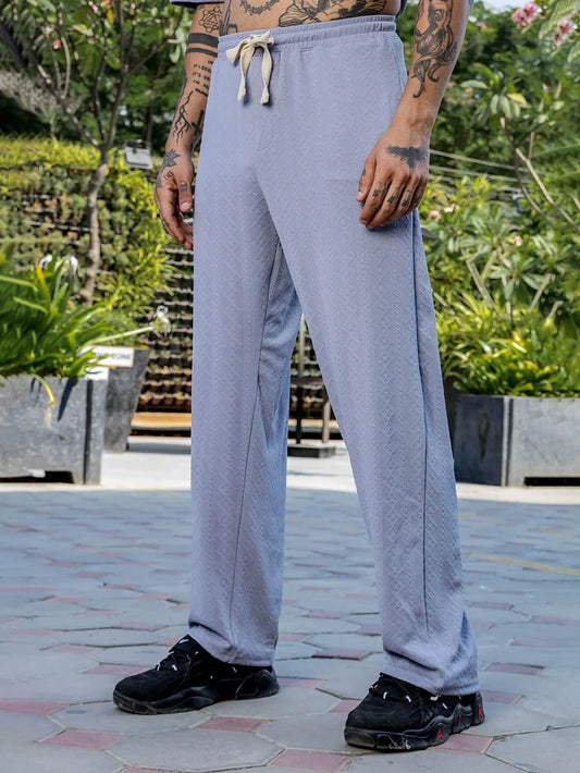 House Of Koala Grey Textured Relaxed-Fit Mid-Rise Track Pant