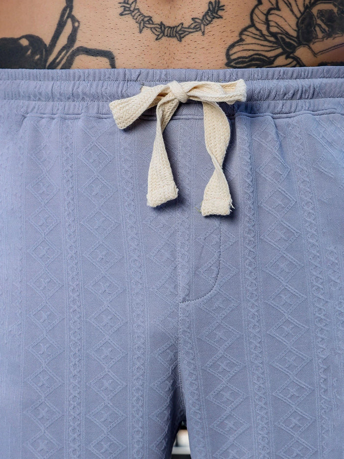 House Of Koala Grey Textured Relaxed-Fit Mid-Rise Track Pant