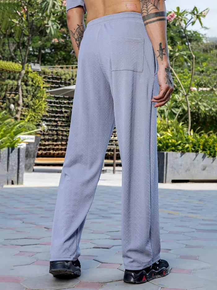 House Of Koala Grey Textured Relaxed-Fit Mid-Rise Track Pant