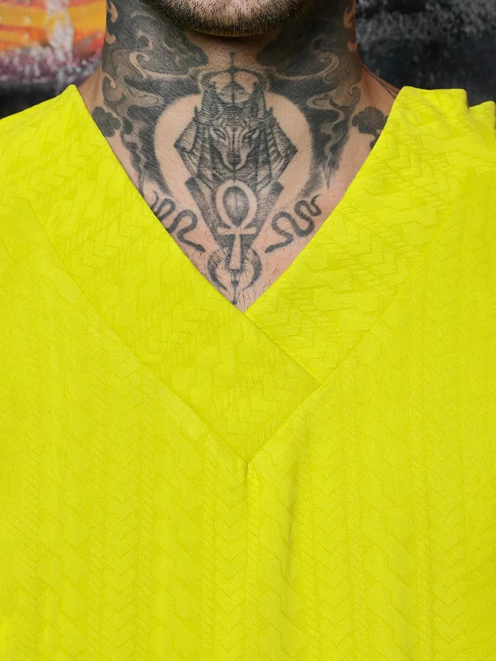 House Of Koala Lime Green Textured V-Neck Oversized T-Shirt
