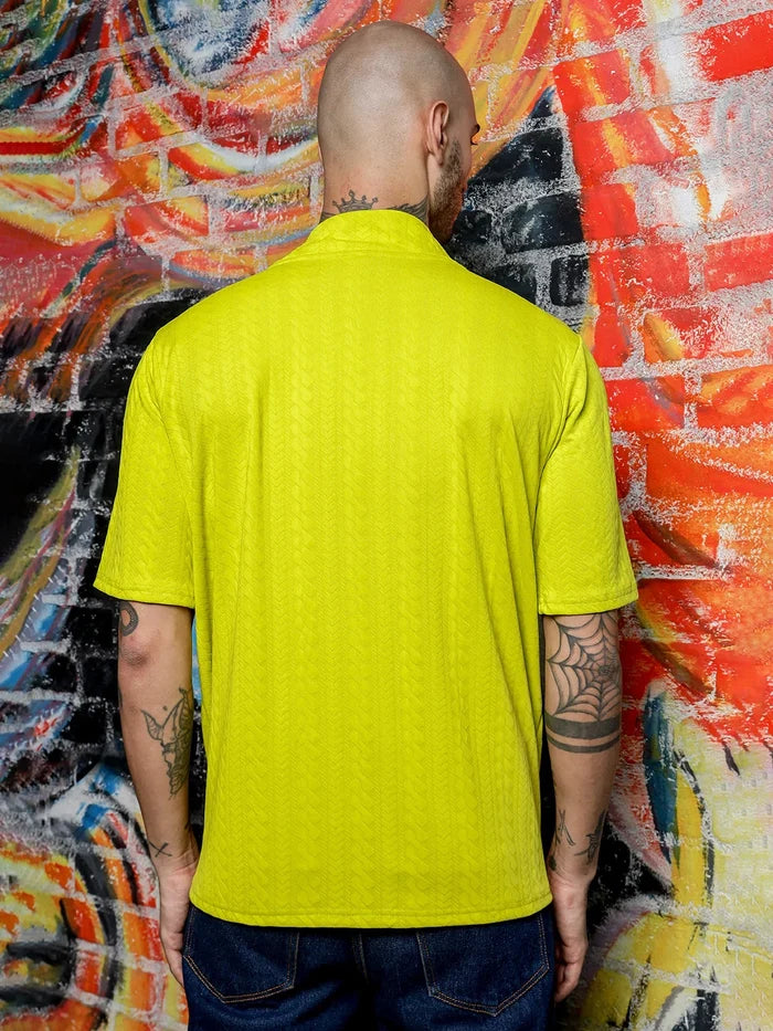 House Of Koala Lime Green Textured V-Neck Oversized T-Shirt