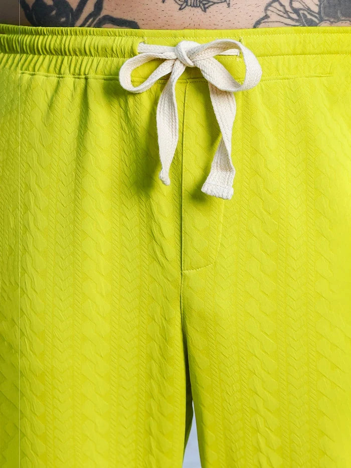 House Of Koala Neon Green Textured Relaxed-Fit Mid-Rise Track Pant