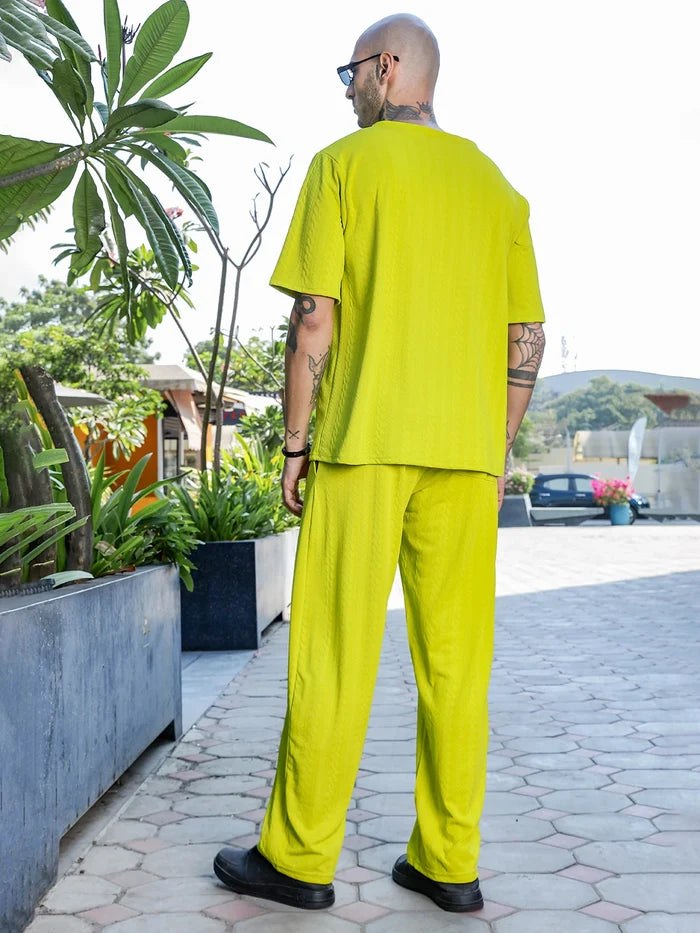 House Of Koala Neon Green Textured Relaxed-Fit Mid-Rise Track Pant
