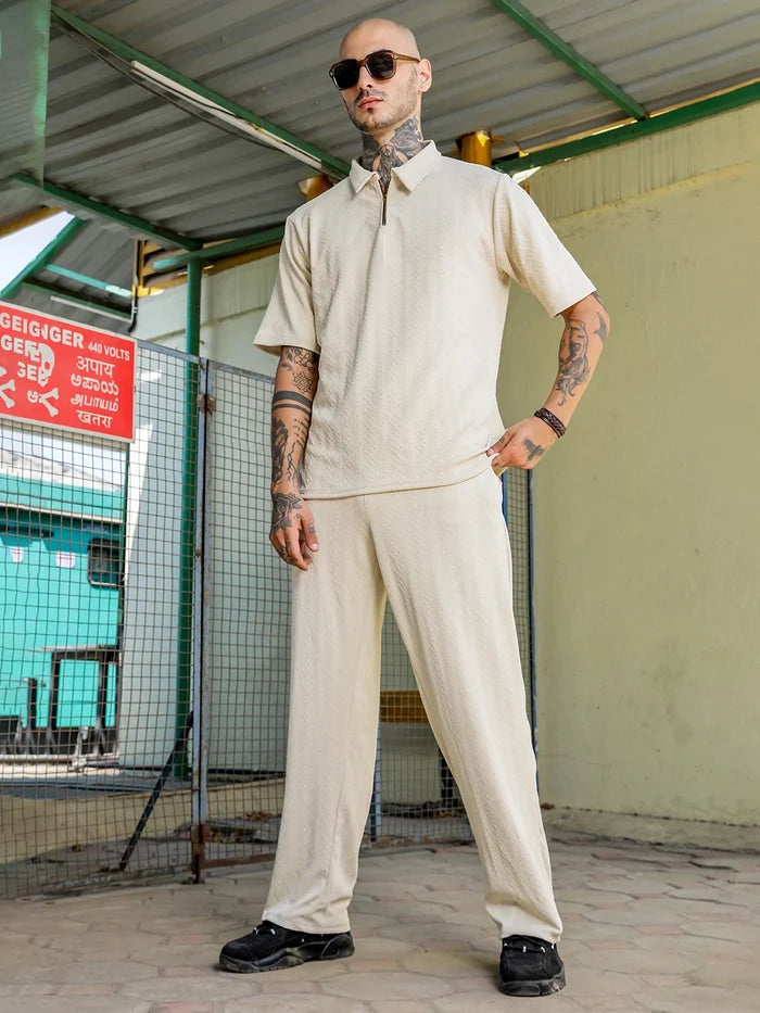 House Of Koala Off-White Super Soft Textured Extra Baggy Korean Pant