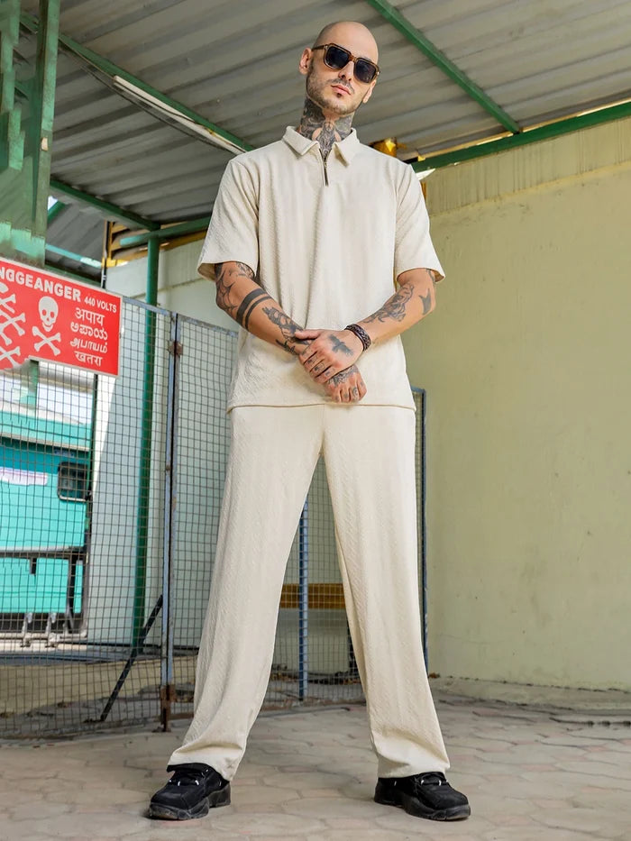 House Of Koala Off-White Super Soft Textured Extra Baggy Korean Pant