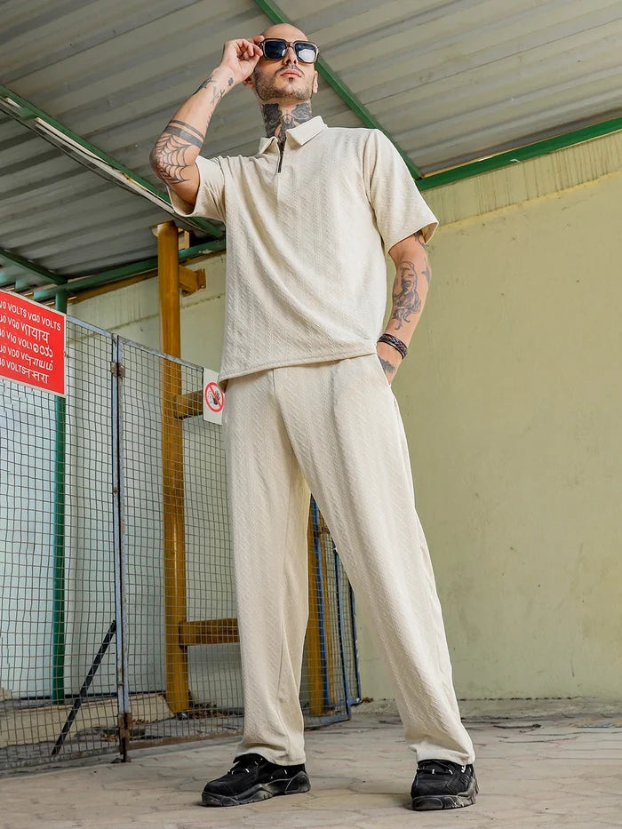 House Of Koala Off-White Super Soft Textured Extra Baggy Korean Pant