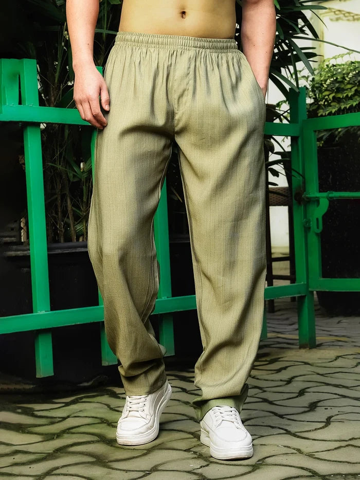 House Of Koala Olive Solid Relaxed Fit All Day Premium Trousers