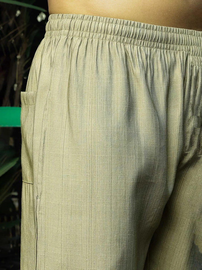 House Of Koala Olive Solid Relaxed Fit All Day Premium Trousers