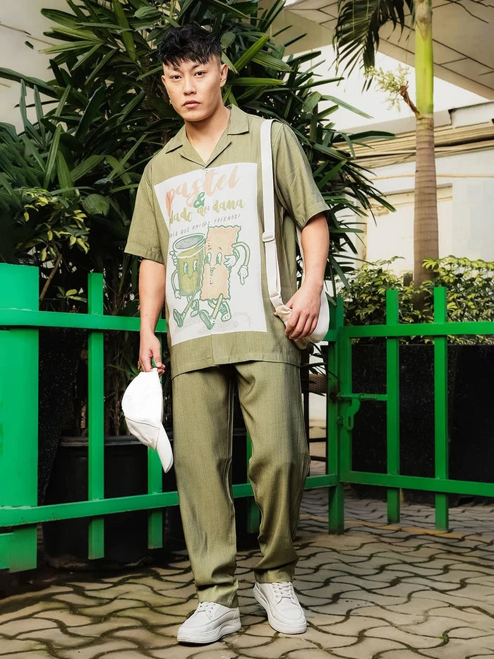 House Of Koala Olive Solid Relaxed Fit All Day Premium Trousers