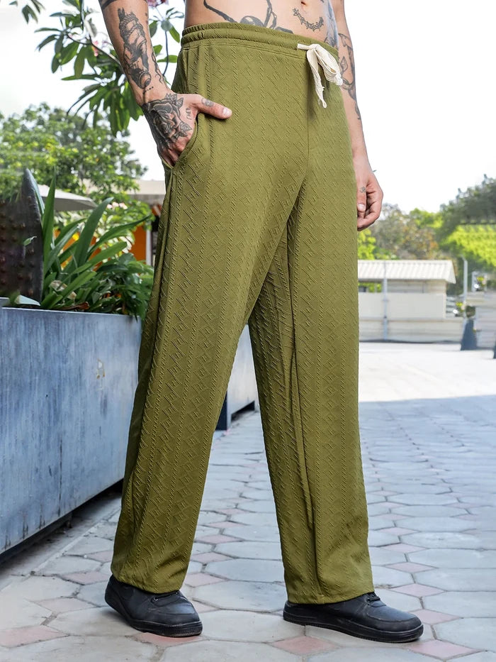 House Of Koala Olive Super Soft Textured Extra Baggy Korean Pant
