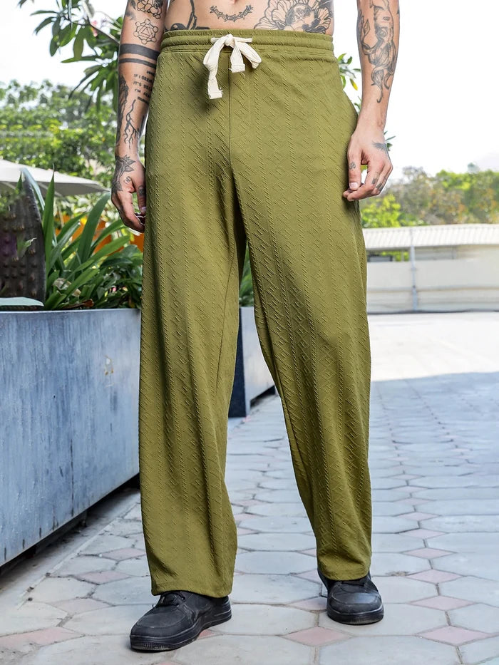 House Of Koala Olive Super Soft Textured Extra Baggy Korean Pant