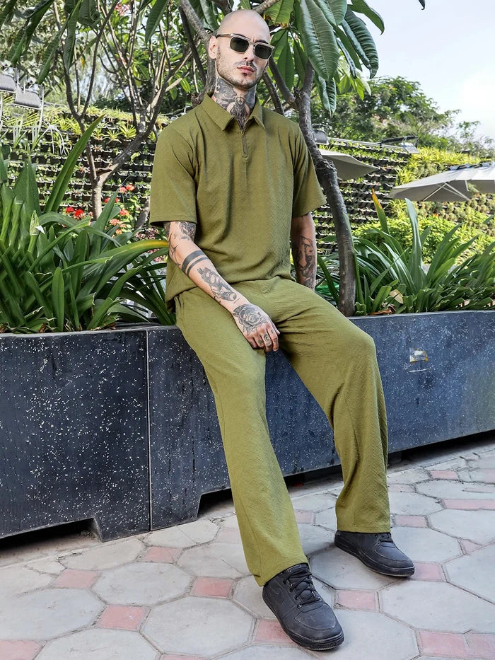 House Of Koala Olive Super Soft Textured Extra Baggy Korean Pant